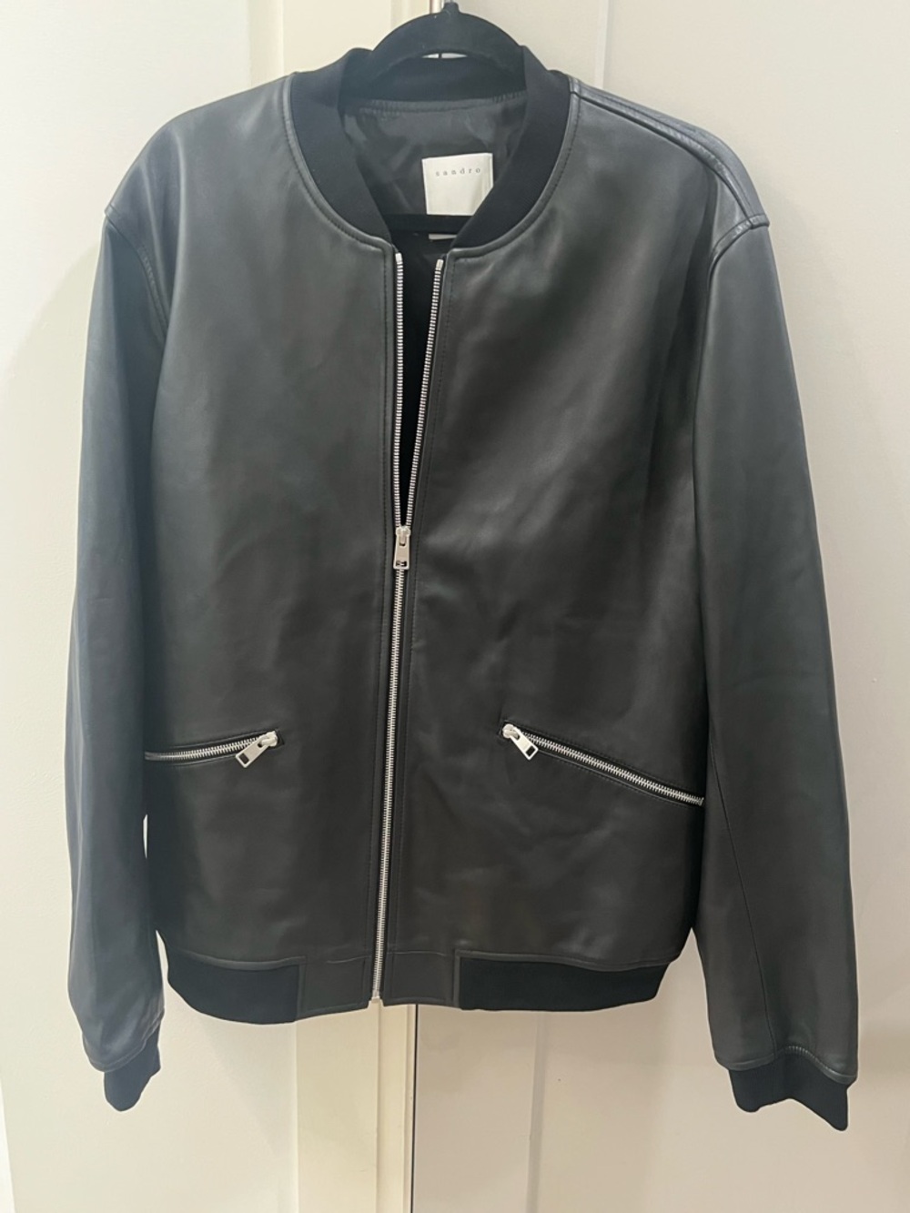 NWT Sandro Black Lamb Leather Bomber Jacket $1120 - Picture 4 of 8